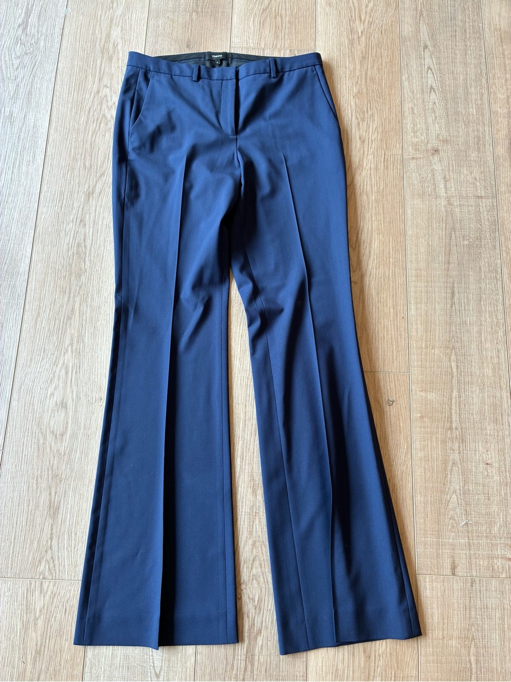 Theory Women’s Navy Blue Wool Wide Leg pants Tailored Lightweight Office Size 8